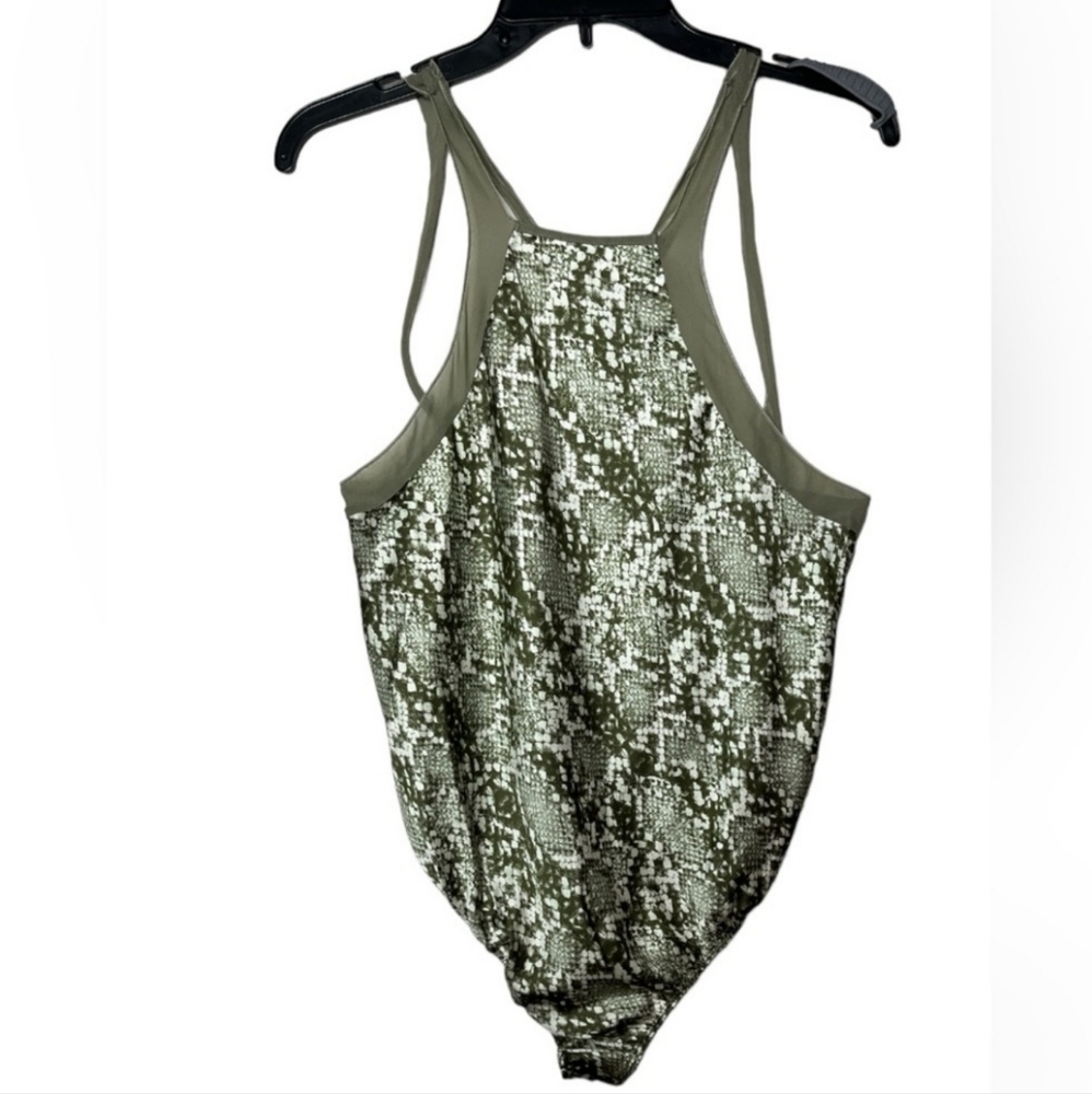 Free People Moss Green Night out Snakeskin print Bodysuit Sz S NWOT $68